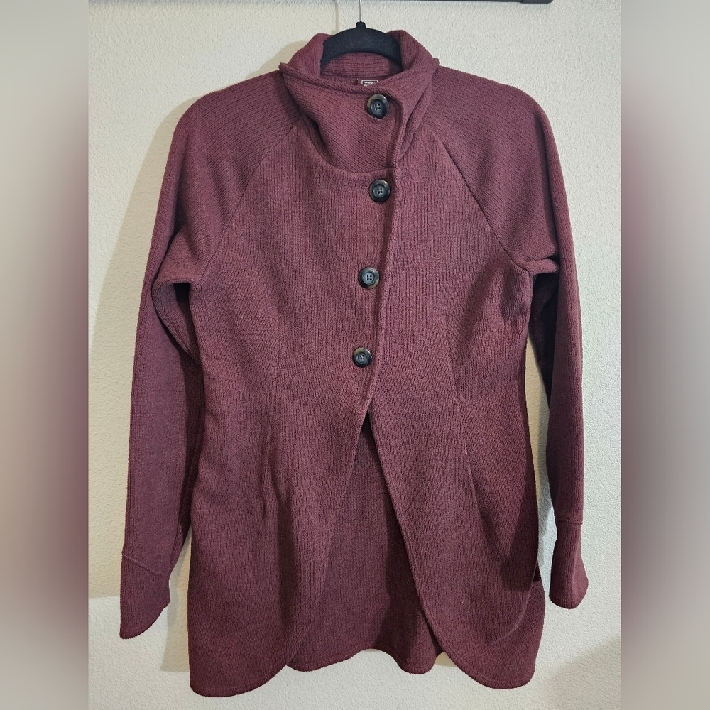 REI Maroon Cowl Neck Cardigan Sweater